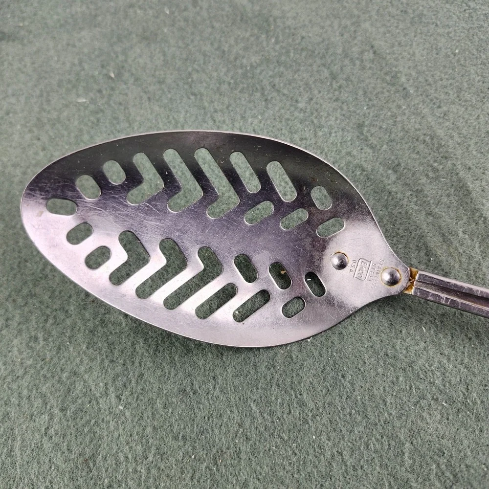 Vintage‎ EKCO USA Stainless Steel Serving Utensils - White & Purple Handle